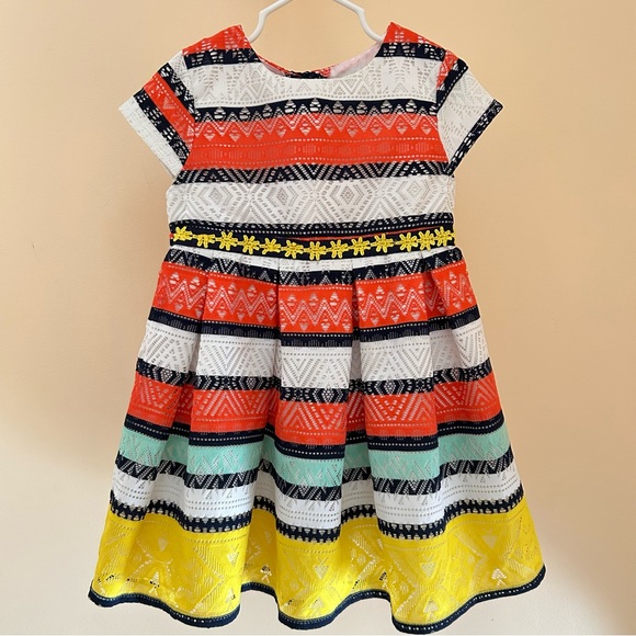 Youngland Other - Colorblock Lace Party Dress | Girl 4T | Fit & Flare | Orange Navy Mint Yellow
